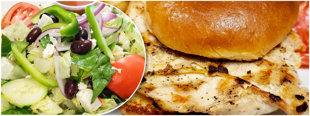 Garden salad and chicken breast sandwich